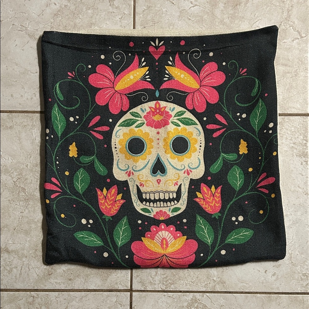 Floral Skull Black pillow cases